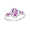 Thumbnail Image 1 of Oval and Baguette Pink and White Lab-Created Sapphire Frame Ring in Sterling Silver