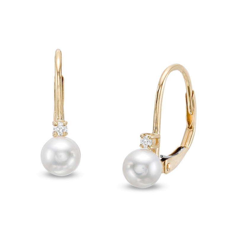 5.0mm Cultured Freshwater Pearl and 1/20 CT. T.W. Diamond Drop Earrings in 10K Gold