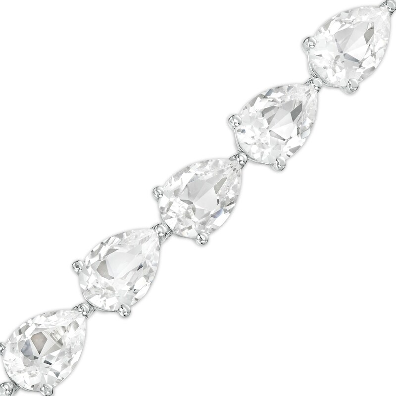 Main Image 1 of Sideways Pear-Shaped White Lab-Created Sapphire Line Bracelet in Sterling Silver – 7.25&quot;