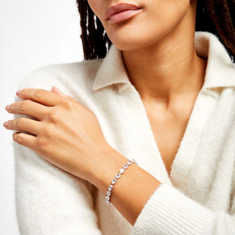 Main Image 2 of Sideways Pear-Shaped White Lab-Created Sapphire Line Bracelet in Sterling Silver – 7.25&quot;