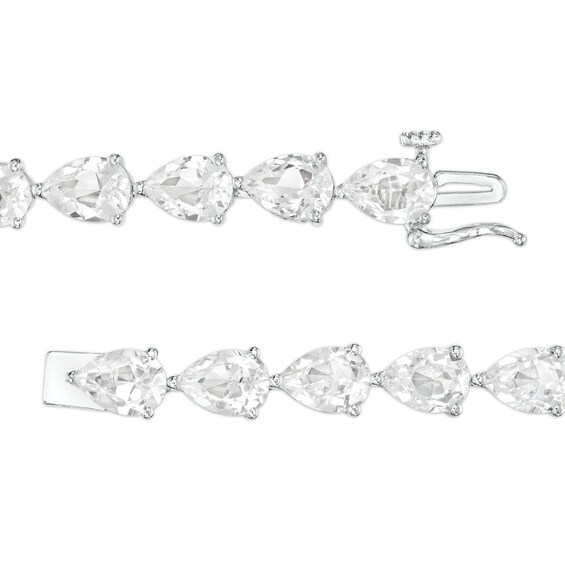 Sideways Pear-Shaped White Lab-Created Sapphire Line Bracelet in Sterling Silver â 7.25"