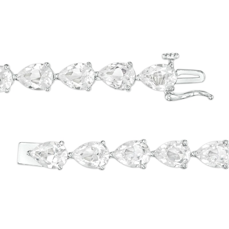 Main Image 3 of Sideways Pear-Shaped White Lab-Created Sapphire Line Bracelet in Sterling Silver – 7.25&quot;