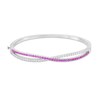Thumbnail Image 1 of Pink and White Lab-Created Sapphire Twist Bangle in Sterling Silver - 7.25"