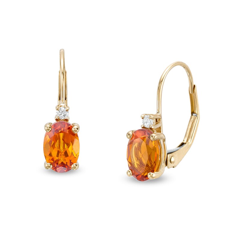 Main Image 1 of Oval Citrine and 1/20 CT. T.W. Diamond Drop Earrings in 10K Gold