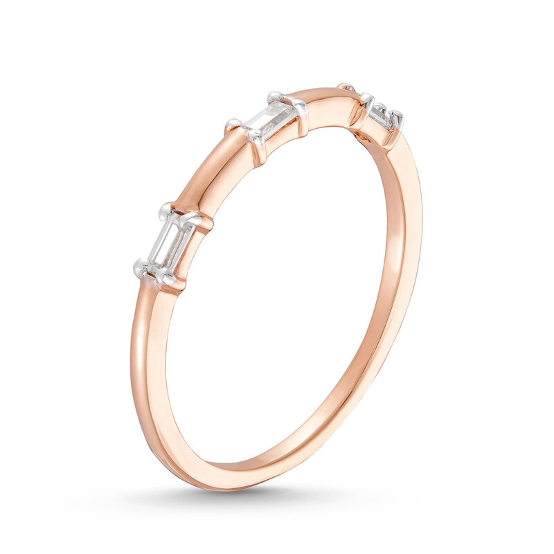 Main Image 3 of 1/10 CT. T.W. Baguette Diamond Three Stone Anniversary Band in 10K Rose Gold