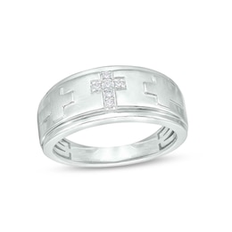 1/15 CT. T.W. Diamond Trio Cross Ring in 10K White Gold