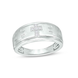 1/15 CT. T.W. Diamond Trio Cross Ring in 10K White Gold