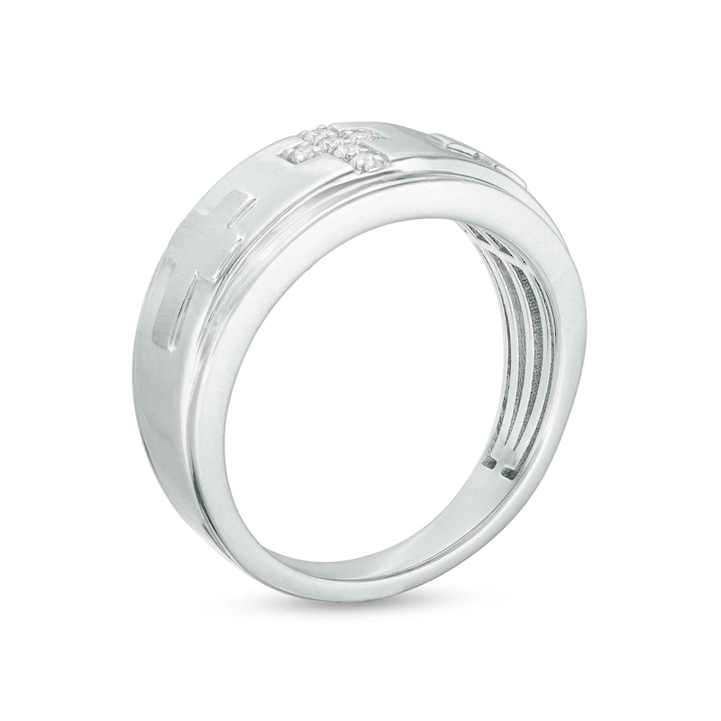 Main Image 3 of Men's 1/15 CT. T.W. Diamond Trio Cross Ring in 10K White Gold