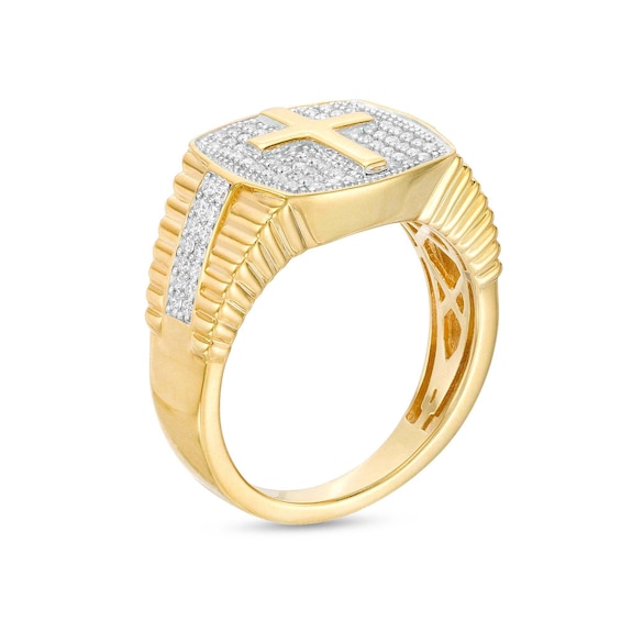 1/2 CT. T.w. Cushion-Shaped Multi-Diamond Stepped Shank Cross Ring in 10K Gold