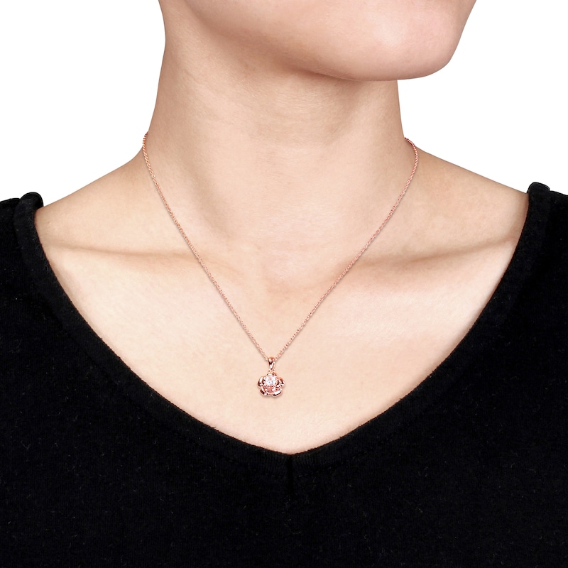 Main Image 3 of White Lab-Created Sapphire Solitaire Rose Pendant and Stud Earrings Set in Sterling Silver with 18K Rose Gold Plate