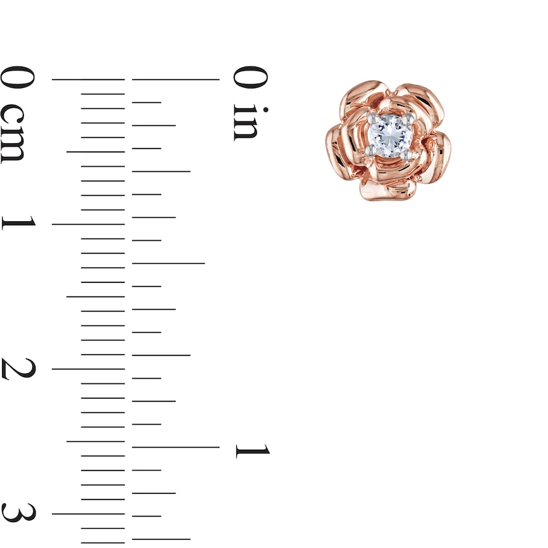 Main Image 4 of White Lab-Created Sapphire Solitaire Rose Pendant and Stud Earrings Set in Sterling Silver with 18K Rose Gold Plate
