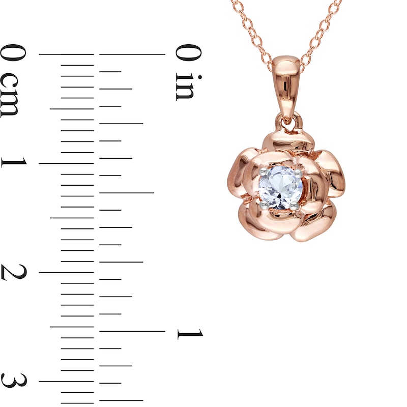 Main Image 5 of White Lab-Created Sapphire Solitaire Rose Pendant and Stud Earrings Set in Sterling Silver with 18K Rose Gold Plate