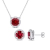 Thumbnail Image 1 of 8.0mm Lab-Created Ruby and White Lab-Created Sapphire Frame Pendant and Stud Earrings Set in Sterling Silver