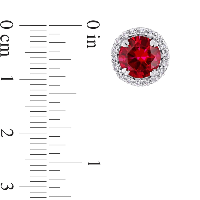 Main Image 4 of 8.0mm Lab-Created Ruby and White Lab-Created Sapphire Frame Pendant and Stud Earrings Set in Sterling Silver