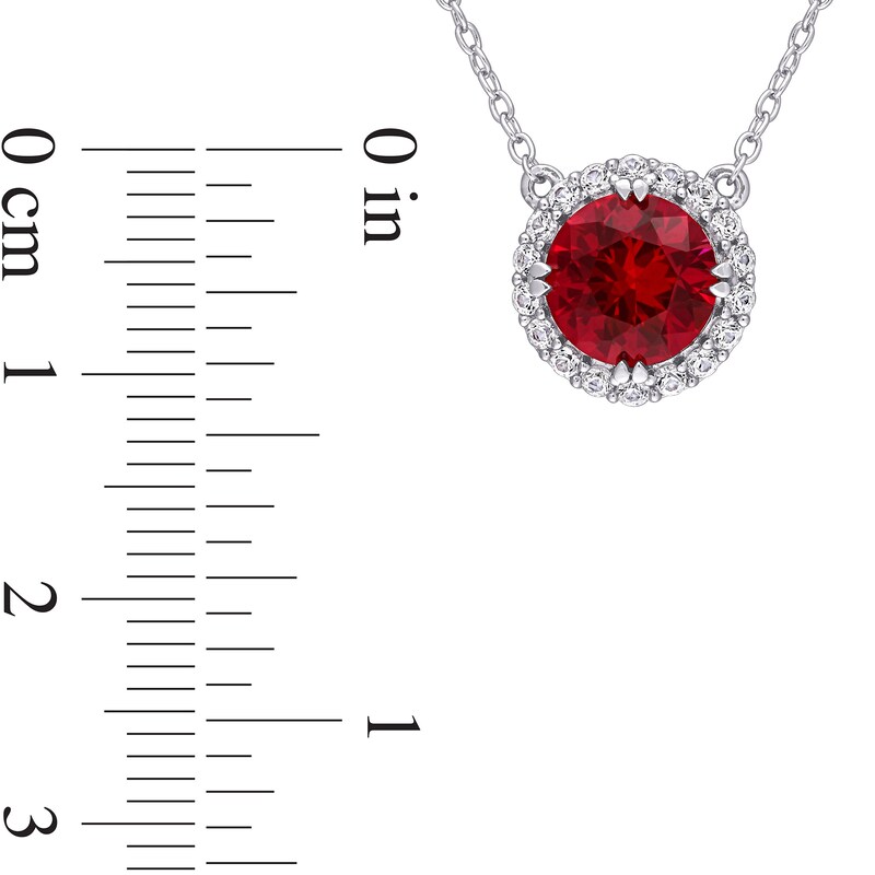 Main Image 5 of 8.0mm Lab-Created Ruby and White Lab-Created Sapphire Frame Pendant and Stud Earrings Set in Sterling Silver