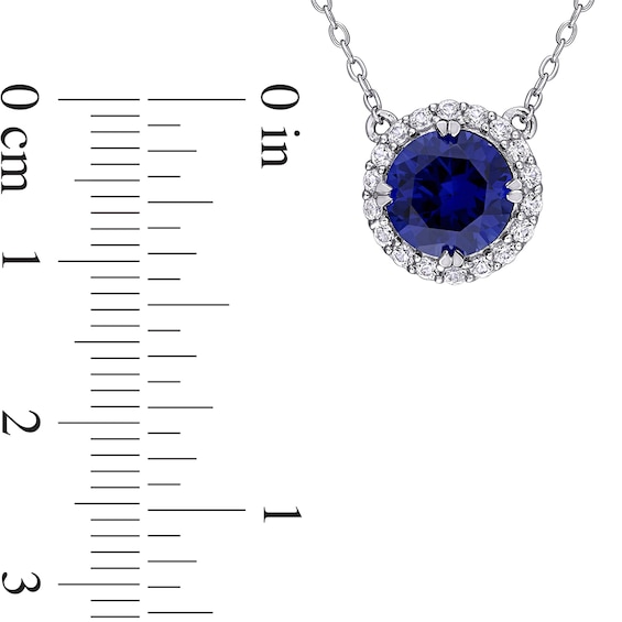 8.0mm Blue and White Lab-Created Sapphire Frame Pendant and Stud Earrings Set in Sterling Silver