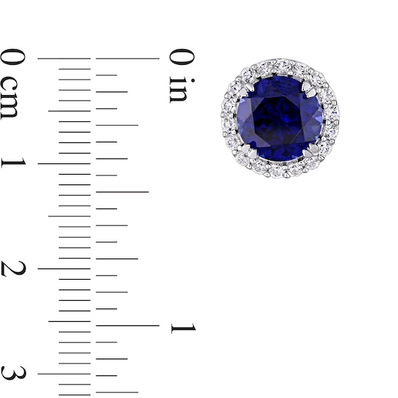8.0mm Blue and White Lab-Created Sapphire Frame Pendant and Stud Earrings Set in Sterling Silver