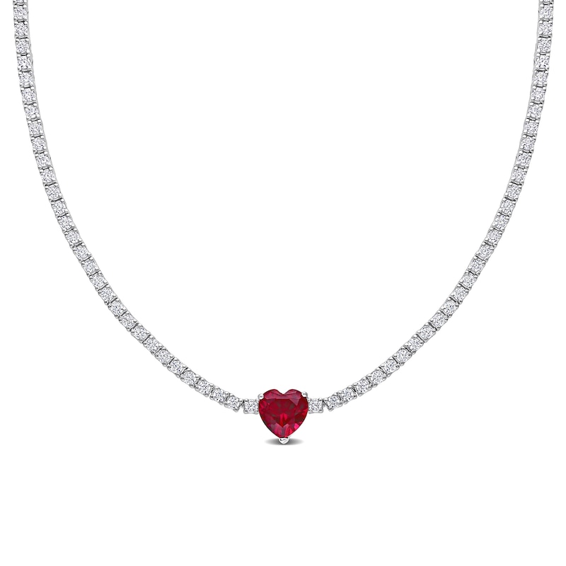 10.0mm Heart-Shaped Lab-Created Ruby and White Lab-Created Sapphire ...