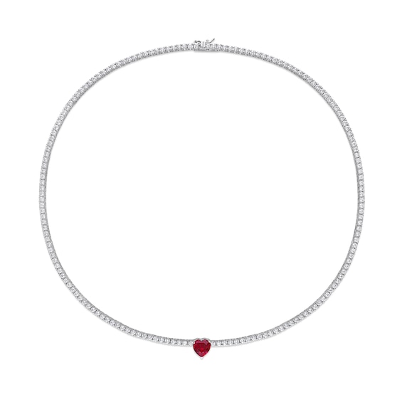 10.0mm Heart-Shaped Lab-Created Ruby and White Lab-Created Sapphire Necklace in Sterling Silver â 15"