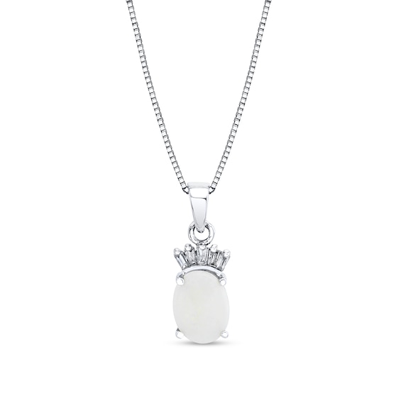 Oval Opal and 1/15 CT. T.w. Baguette Diamond Stacked Pendant in 14K White Gold