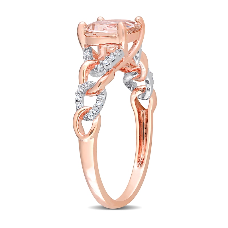 7.0mm Cushion-Cut Morganite and 1/10 CT. T.W. Diamond Chain Link Shank Ring in 10K Rose Gold