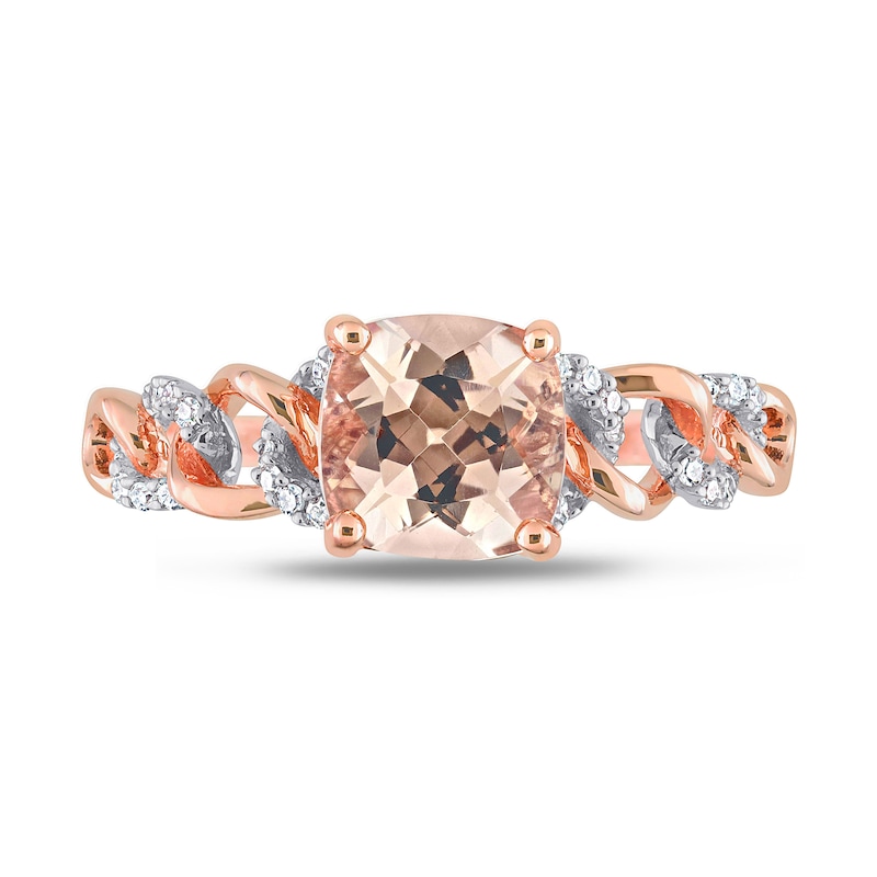 7.0mm Cushion-Cut Morganite and 1/10 CT. T.W. Diamond Chain Link Shank Ring in 10K Rose Gold