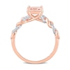 Thumbnail Image 4 of 7.0mm Cushion-Cut Morganite and 1/10 CT. T.W. Diamond Chain Link Shank Ring in 10K Rose Gold