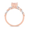 Thumbnail Image 4 of 7.0mm Cushion-Cut Morganite and 1/10 CT. T.W. Diamond Chain Link Shank Ring in 10K Rose Gold