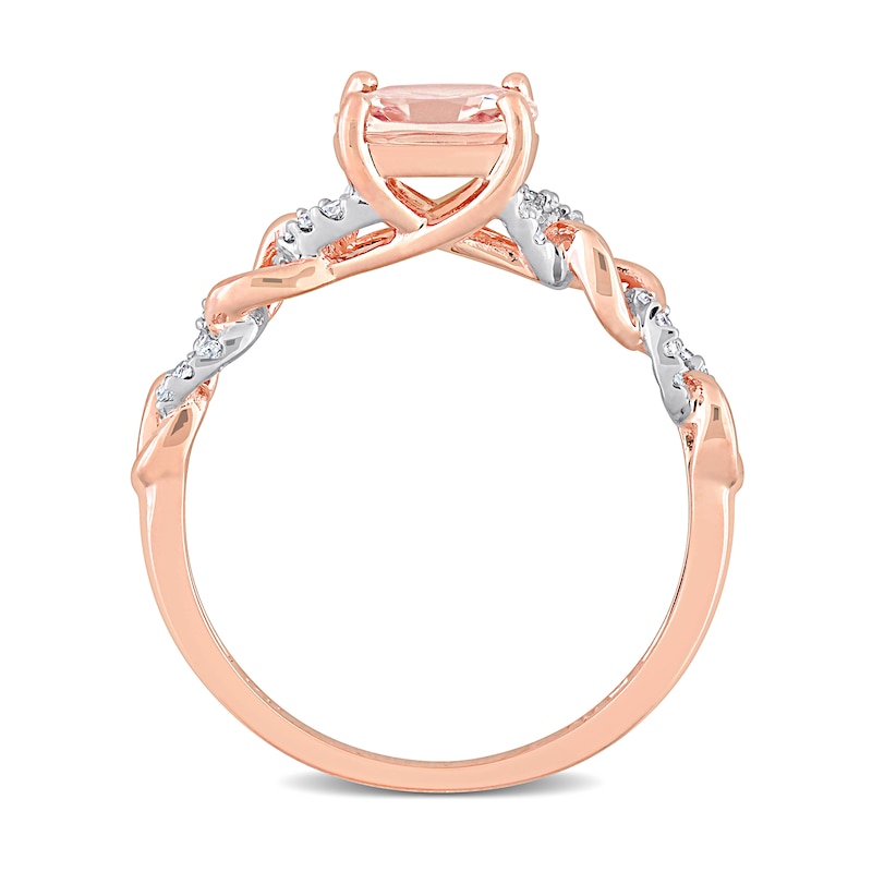7.0mm Cushion-Cut Morganite and 1/10 CT. T.W. Diamond Chain Link Shank Ring in 10K Rose Gold