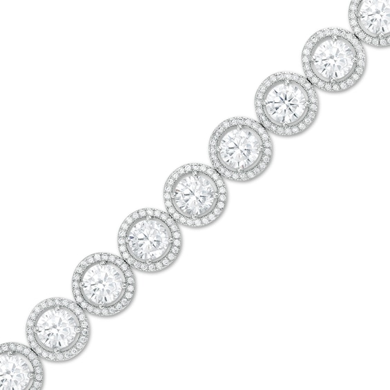 6.0mm White Lab-Created Sapphire Frame Line Bracelet in Sterling Silver