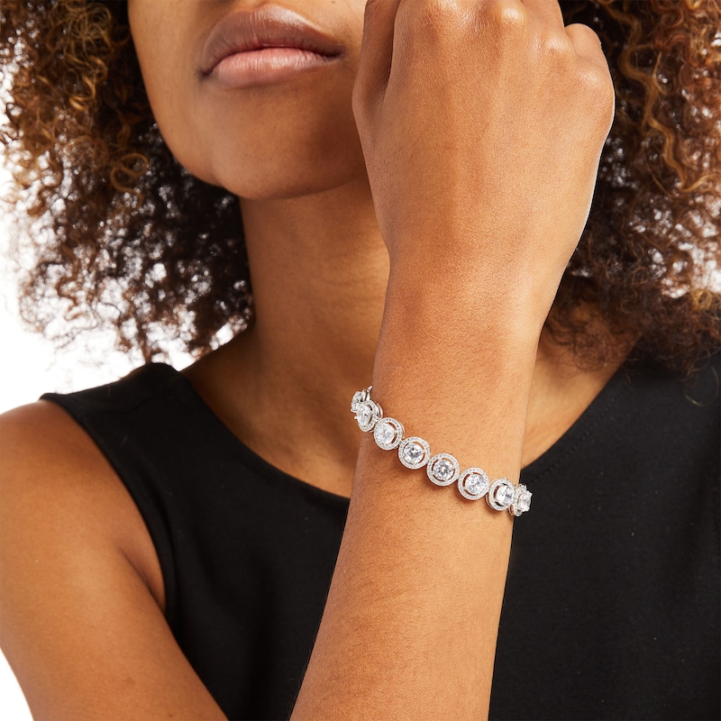 Main Image 2 of 6.0mm White Lab-Created Sapphire Frame Line Bracelet in Sterling Silver 