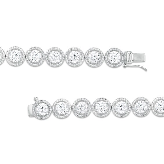6.0mm White Lab-Created Sapphire Frame Line Bracelet in Sterling Silver
