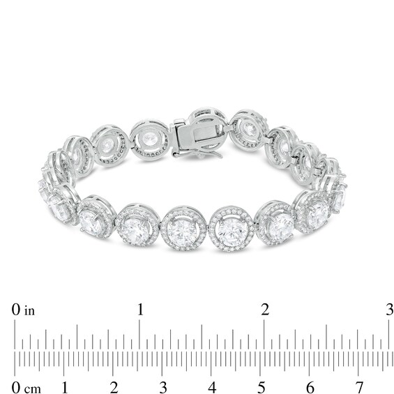 6.0mm White Lab-Created Sapphire Frame Line Bracelet in Sterling Silver