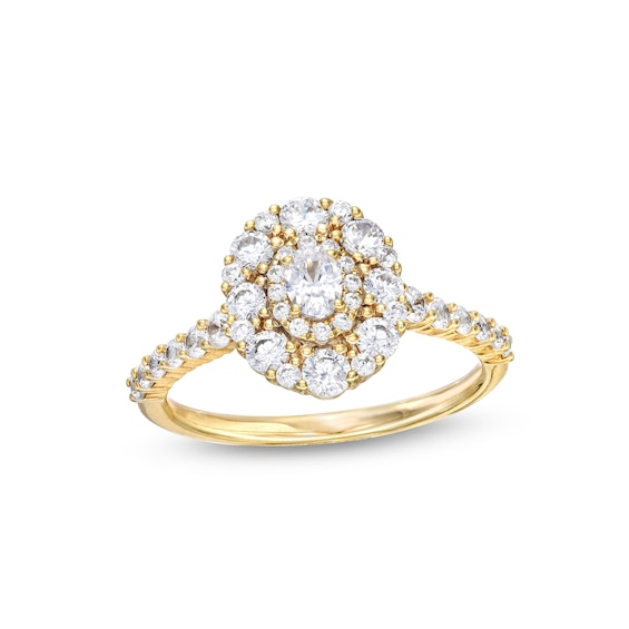 1 CT. T.w. Oval Diamond Frame Engagement Ring in 14K Gold (I/Si2)