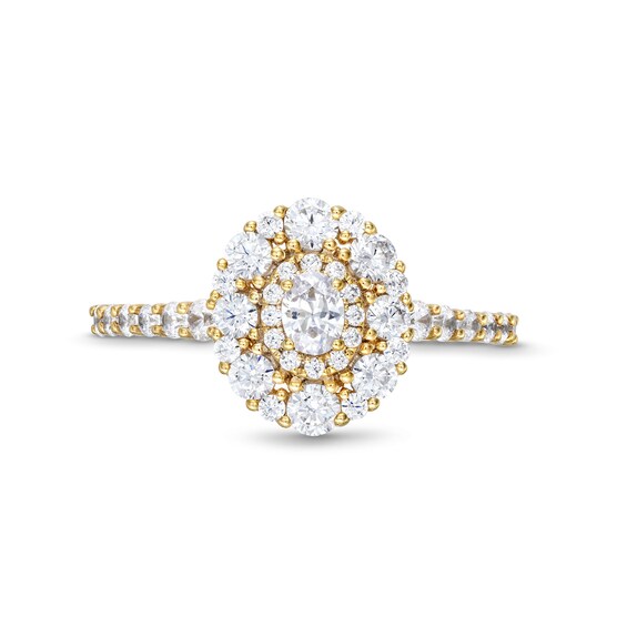 1 CT. T.w. Oval Diamond Frame Engagement Ring in 14K Gold (I/Si2)