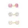 Thumbnail Image 0 of Child's 4.0mm Cultured Freshwater Pearl, Crystal and Pink Cubic Zirconia Stud Earrings Set in 14K Gold