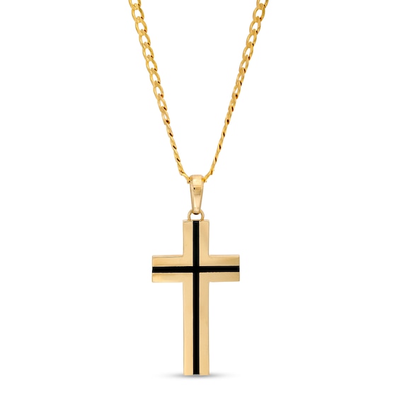 Men's Black Enamel Cross Pendant in 10K Gold â 22"