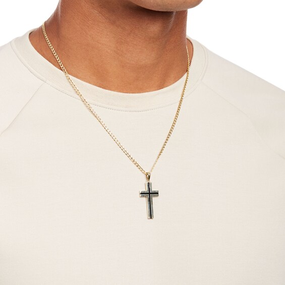 Men's Black Enamel Cross Pendant in 10K Gold â 22"