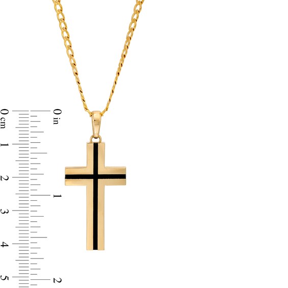 Men's Black Enamel Cross Pendant in 10K Gold â 22"