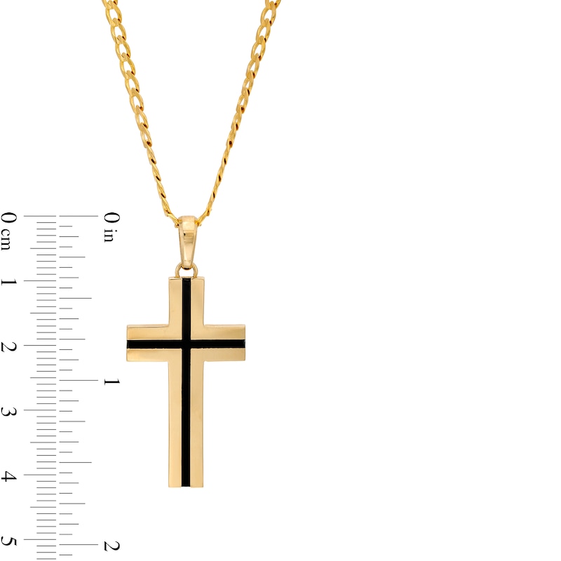 Men's Black Enamel Cross Pendant in 10K Gold – 22"