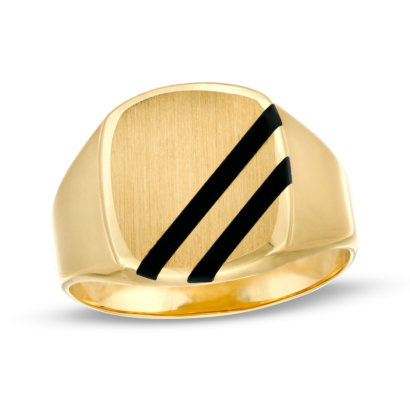 Main Image 1 of 11.0mm Black Onyx Cushion-Shaped Double Stripe Ring in 10K Gold