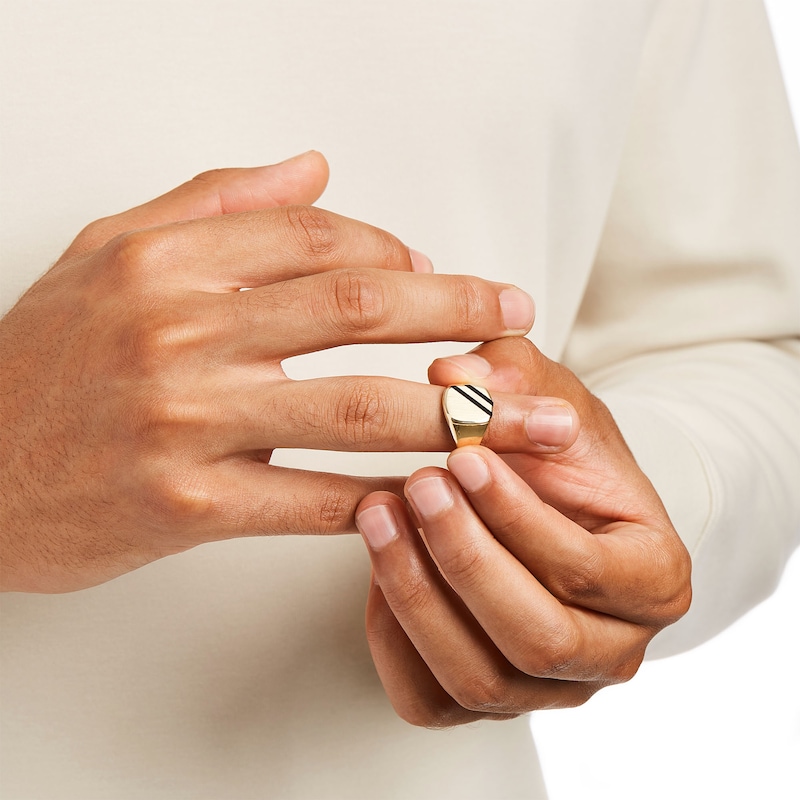 Main Image 2 of 11.0mm Black Onyx Cushion-Shaped Double Stripe Ring in 10K Gold