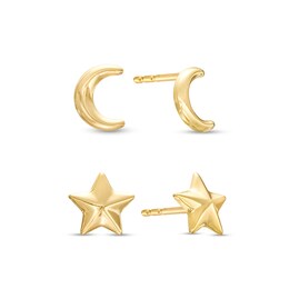Star and Moon Stud Earrings Set in 14K Gold