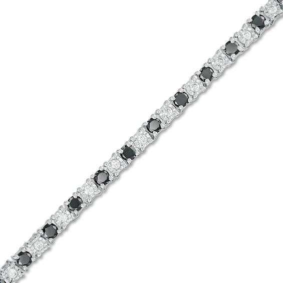 2-3/4 CT. T.w. Black and White Diamond Alternating Tennis Bracelet in Sterling Silver