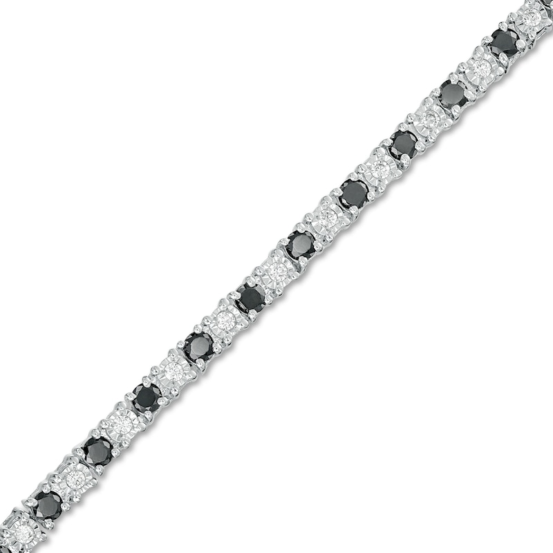 Main Image 1 of 2-3/4 CT. T.W. Black and White Diamond Alternating Tennis Bracelet in Sterling Silver