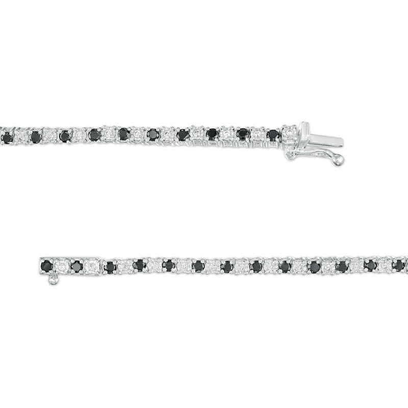 Main Image 3 of 2-3/4 CT. T.W. Black and White Diamond Alternating Tennis Bracelet in Sterling Silver