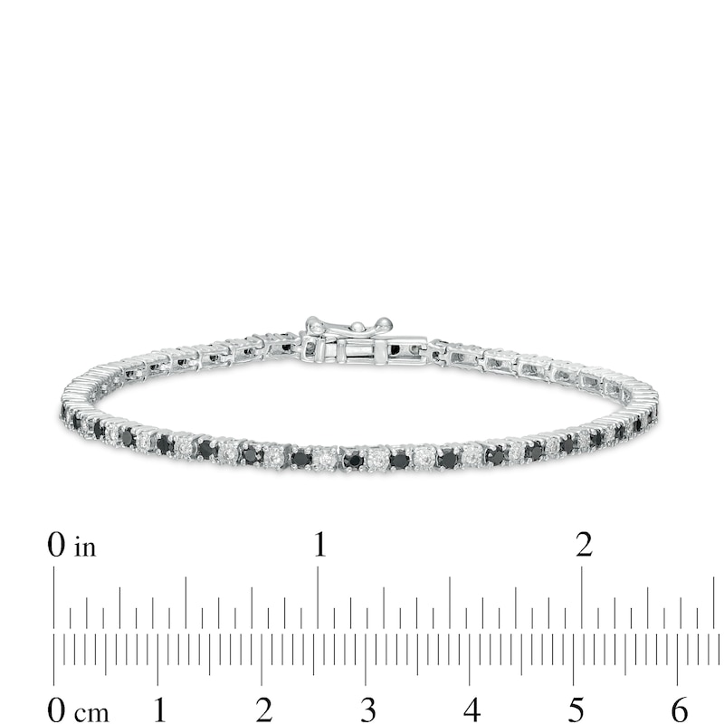 Main Image 4 of 2-3/4 CT. T.W. Black and White Diamond Alternating Tennis Bracelet in Sterling Silver