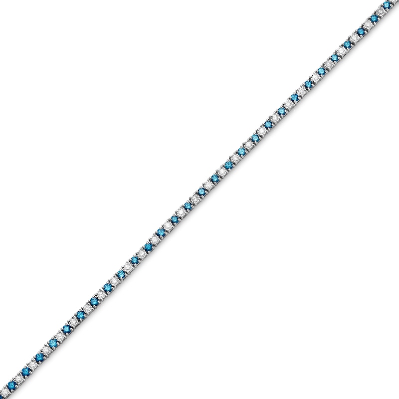 Main Image 1 of 2-3/4 CT. T.W. Blue and White Diamond Alternating Tennis Bracelet in Sterling Silver