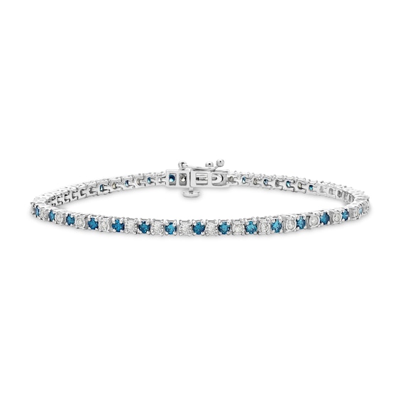 2-3/4 CT. T.w. Blue and White Diamond Alternating Tennis Bracelet in Sterling Silver