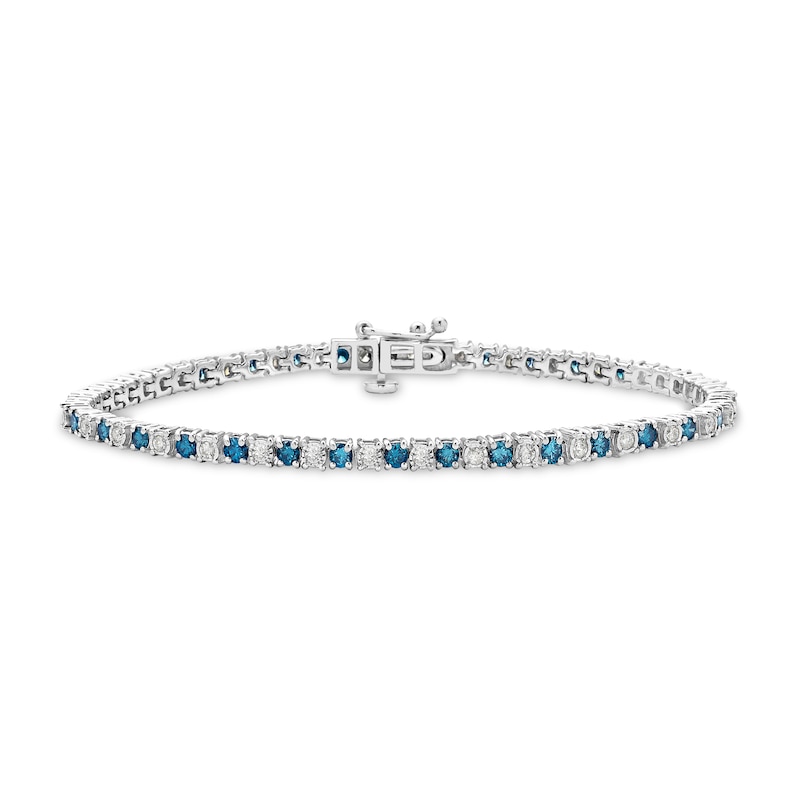 Main Image 2 of 2-3/4 CT. T.W. Blue and White Diamond Alternating Tennis Bracelet in Sterling Silver